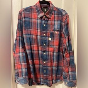 G-Star Raw slim fit plaid button down shirt size Large.
